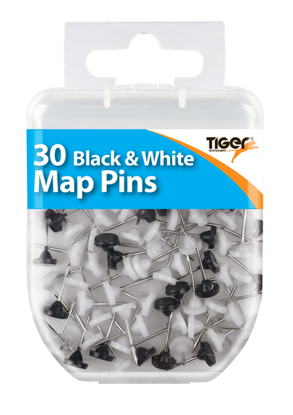 Essentials 30 Black & White Map Pins