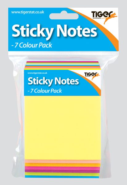 7 Neon Colour Sticky Notes Pad - Hang Pack