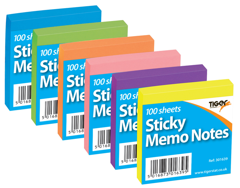 Bright Sticky Memo Notes 3x3in Assorted Colours