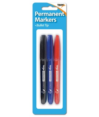 Bullet Tip 2mm Perm Markers Pk 3