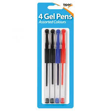 4 Gel Pens Assorted Colours - Pk 4