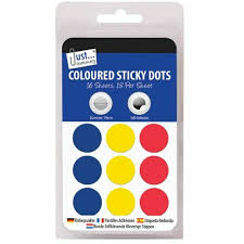 COLOURED  STICKY DOTS 16 SHEETS SELF ADHESIVE 19MM