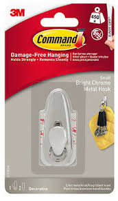 Command Damage Free Small Metal Hook Bright Chrome Finish Holds up to 450g