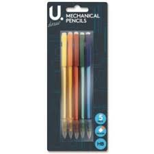 Hb Mechanical Pencils With Eraser - Pack Of 5 - Assorted Colours