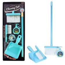 4 Piece Kids Toy Cleaning Set - Broom, Dust Pan And Brush, Pretend Soap