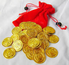 Coins Pirate Treasure Fun Party Bag Play Money & Red Bag Pouch