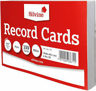 Silvine 8x5" White Record Cards - Plain, 100 cards per pack 203 x 127mm