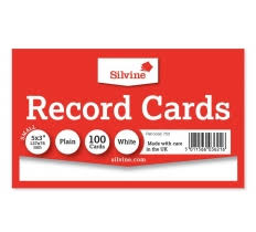 SILVINE 100 WHITE PLAIN  5X3 RECORD CARDS 127MM X 76MM