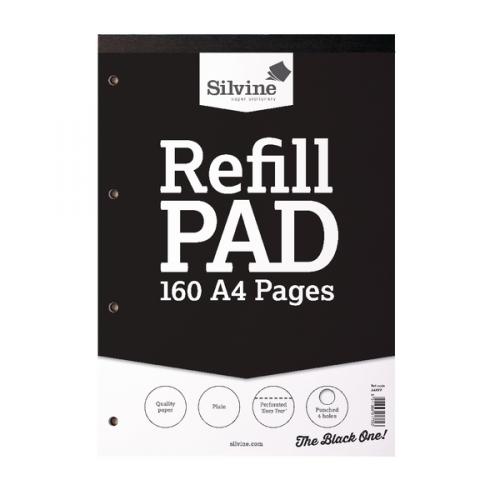 Silvine A4 Refill Pad, 160 pages, Plain (Black cover)
