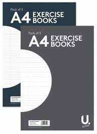 A4 Exercise Books Ruled and Margin 54gms Classroom School College - Pack of 3