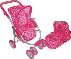 Baby Dolls 3 in 1 Pushchair Stroller Buggy Pram Pink White Dots Kids Girls