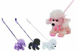 Plush Toy Poodle On Stiff Lead Assorted Colours