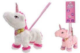 WALKING PLUSH UNICORN INTERACTIVE WITH SOUND ON TELESCOPIC LEAD ASSORTED