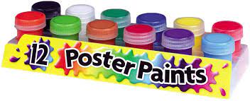 Pack Of 12 Non Toxic Children's Coloured Poster Paint 25ml Pots