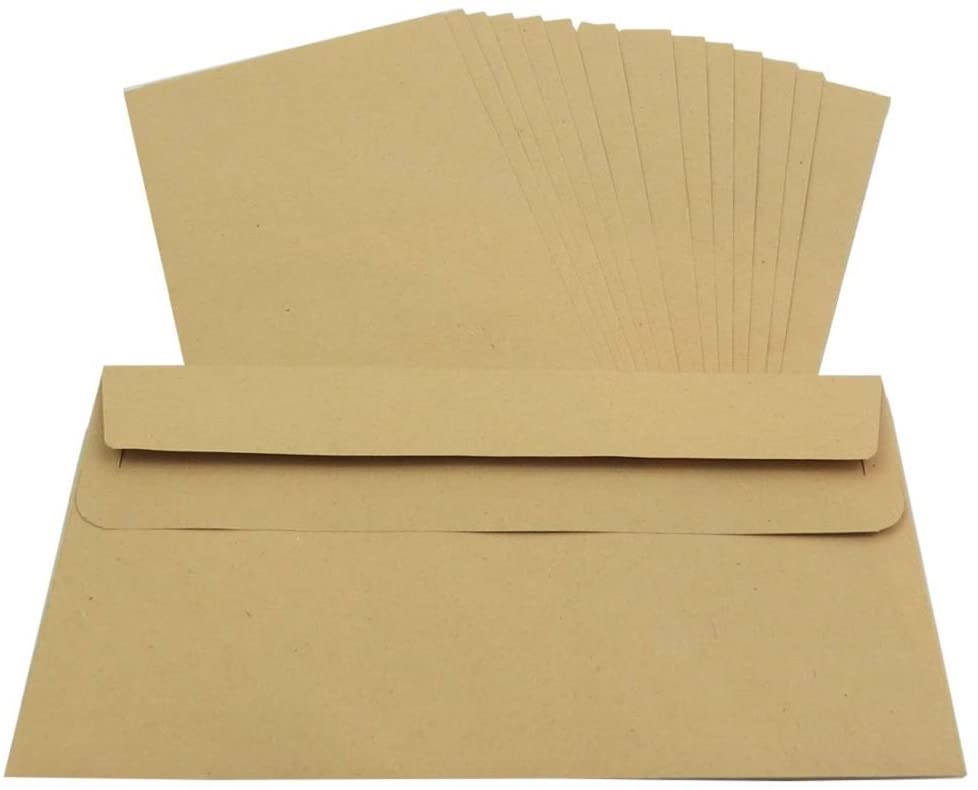 Brown Manilla DL/Letter Size Self Seal Plain Paper Envelopes 110 x 220mm 80gsm 50PK