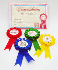 Set of 4 Rosettes 1st 3 Achievement With 10 Congratulation Certificates