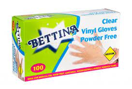 B410 Bettina 100pc Clear Vinyl Gloves Powder Free M/L/XL