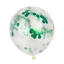 12 Inch Clear Latex Balloons with Green Confetti 10pk