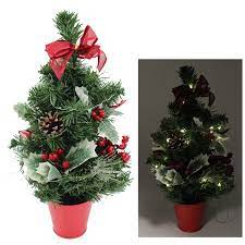 40cm Pre-Lit Artificial Holly Christmas Tree with Decorations