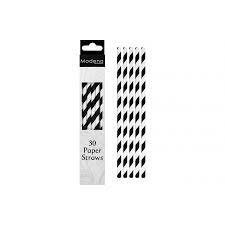 PAPER STRAWS 30 PACK BLACK & WHITE STRIPE