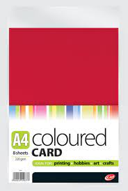 A4 COLOURED CARD 8 SHEETS 220 GSM