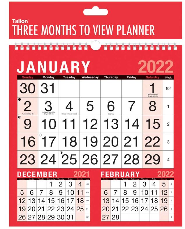 RED & BLACK COMMERCIAL 3 MONTHS TO VIEW PLANNER 2022