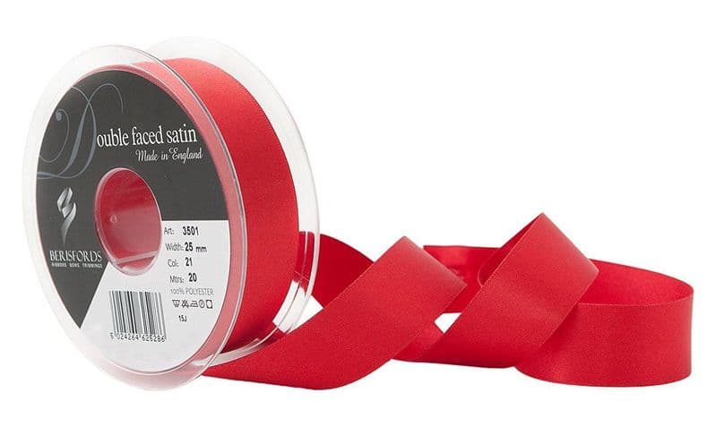 SATIN RIBBON DOUBLE SIDED 25MM 3MTR ROCOCCO RED