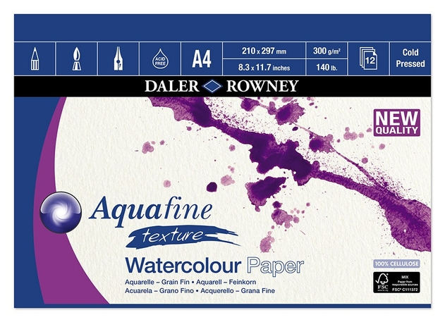 Daler-Rowney Aquafine A4 Watercolour Texture Pad 300gsm 12 White Sheets