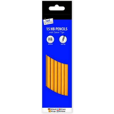 Just Stationery HB Pencil with Eraser Top (Pack of 15)