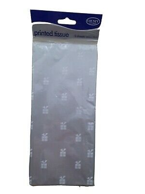 Printed Tissue Paper Silver White Present 5 Sheets