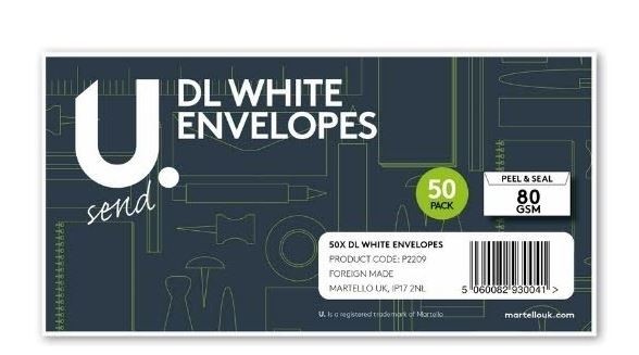 DL White Envelopes Easy Peel And Seal PACK OF 50