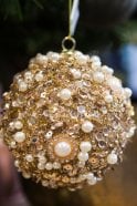 Gold beaded Christmas baubles