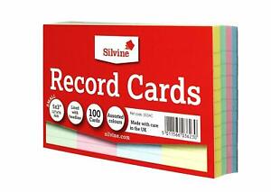 Silvine 5x3 Multicoloured Record Cards Lined with headline 100 cards